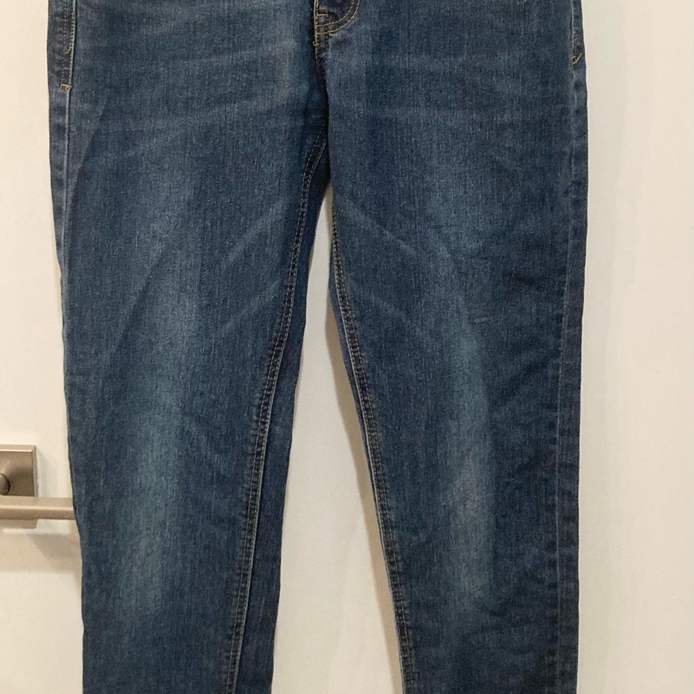 Blue Straight Cut Jeans with Classic Denim Styling by Stitches & Rivets.